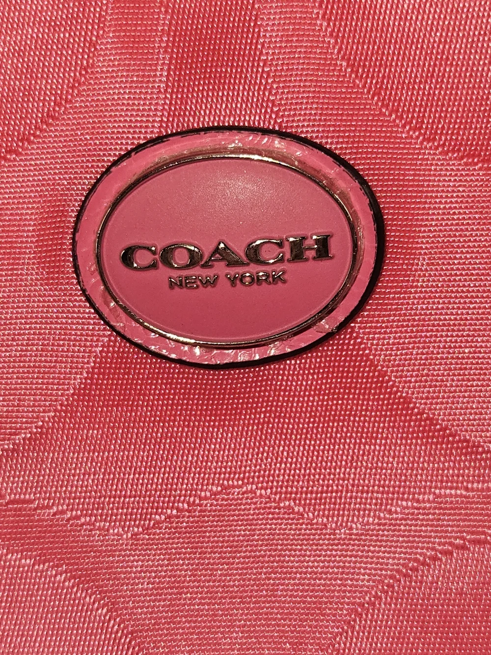 Coach Pink Signature C Cosmetic Makeup Pouch Bag Zippered Top Wristlet